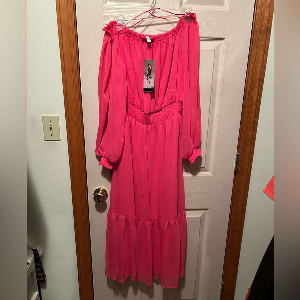 sofia by sofia vergara Hot Pink Off-Shoulder Maxi Dress NWT